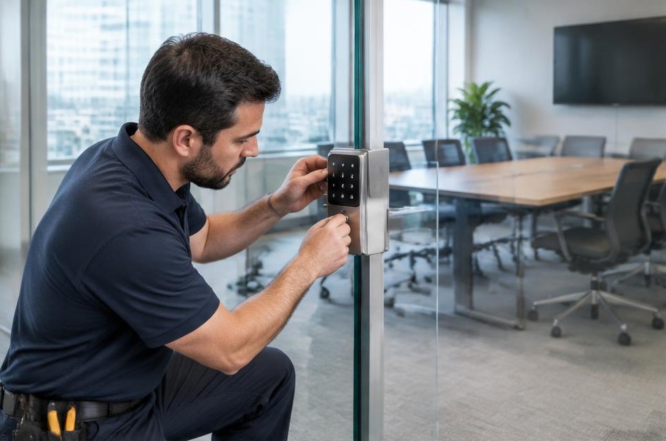 Smart lock access for frameless glass doors
