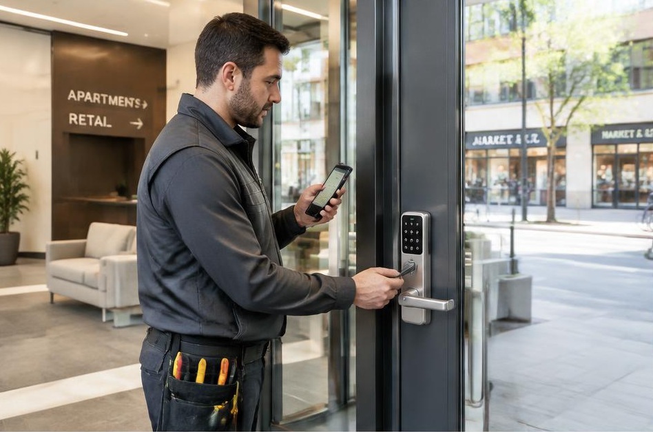 Smart lock access for mixed-use properties